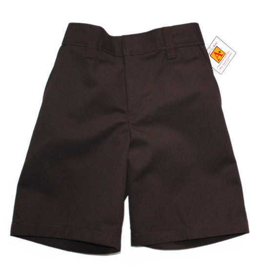 School Apparel Boys Regular Flat Front Relaxed Short with Elastic Back - Brown