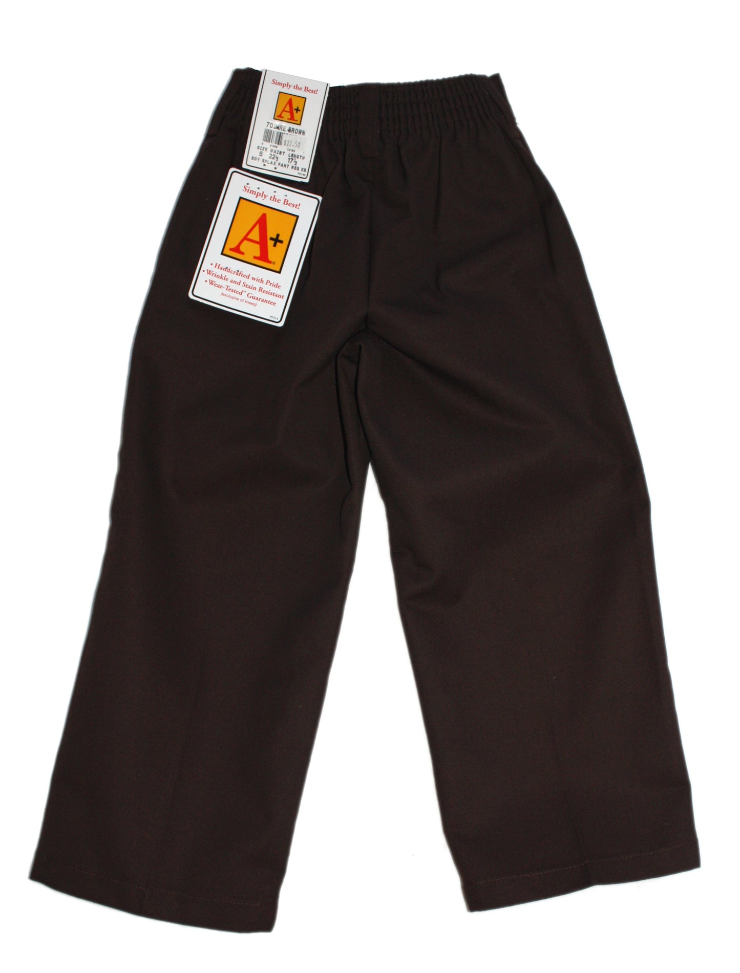 School Apparel Boy's Relaxed Flat Front Pant with Elastic Back - Brown