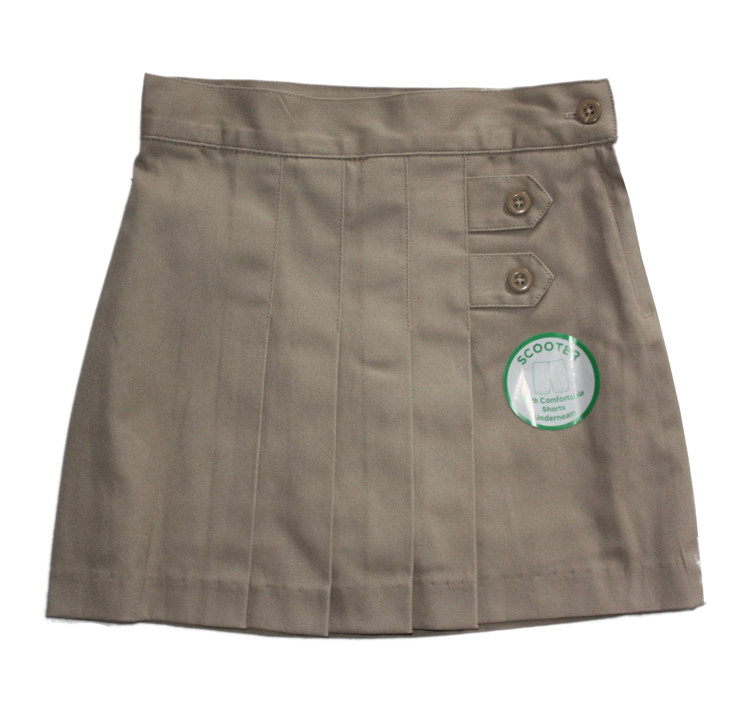 Classroom Pleated Scooter Skirt with Adjustable Waist Khaki โ A+