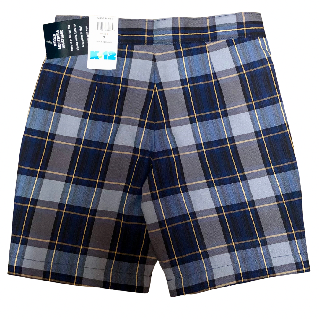 K12 Gear Girl's Flat Front Plaid Bermuda Short - Plaid 57 (Northside/OLI/SHVP)