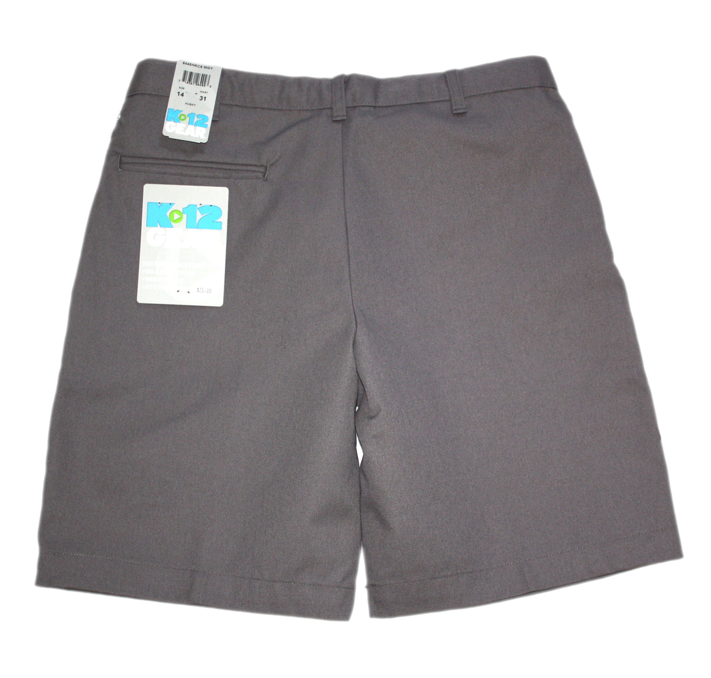 K12 Gear Boys Husky Flat Front Short with Adjustable Waist - Grey