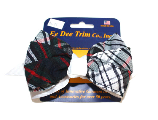 Medium 5” White Pinwheel Bow with Plaid Ribbon - Plaid 49 (Acadia Parish)