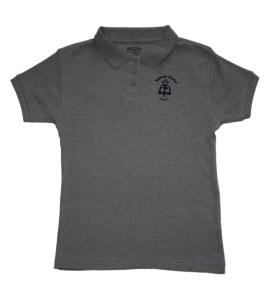 Northside Christian Girls’ Short Sleeve Fitted Polo - Gray with School Crest