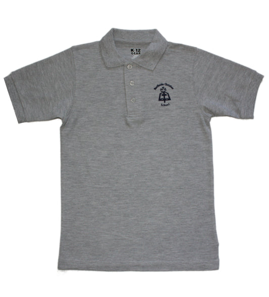 Northside Christian Unisex Short Sleeve Pique Knit Polo - Gray with School Crest