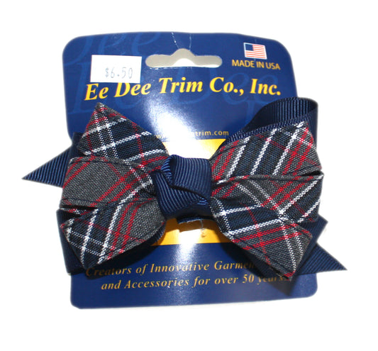 Small 4" Navy Pinwheel Bow with Plaid Ribbon - Plaid ABN/46 (Our Mother of Peace)