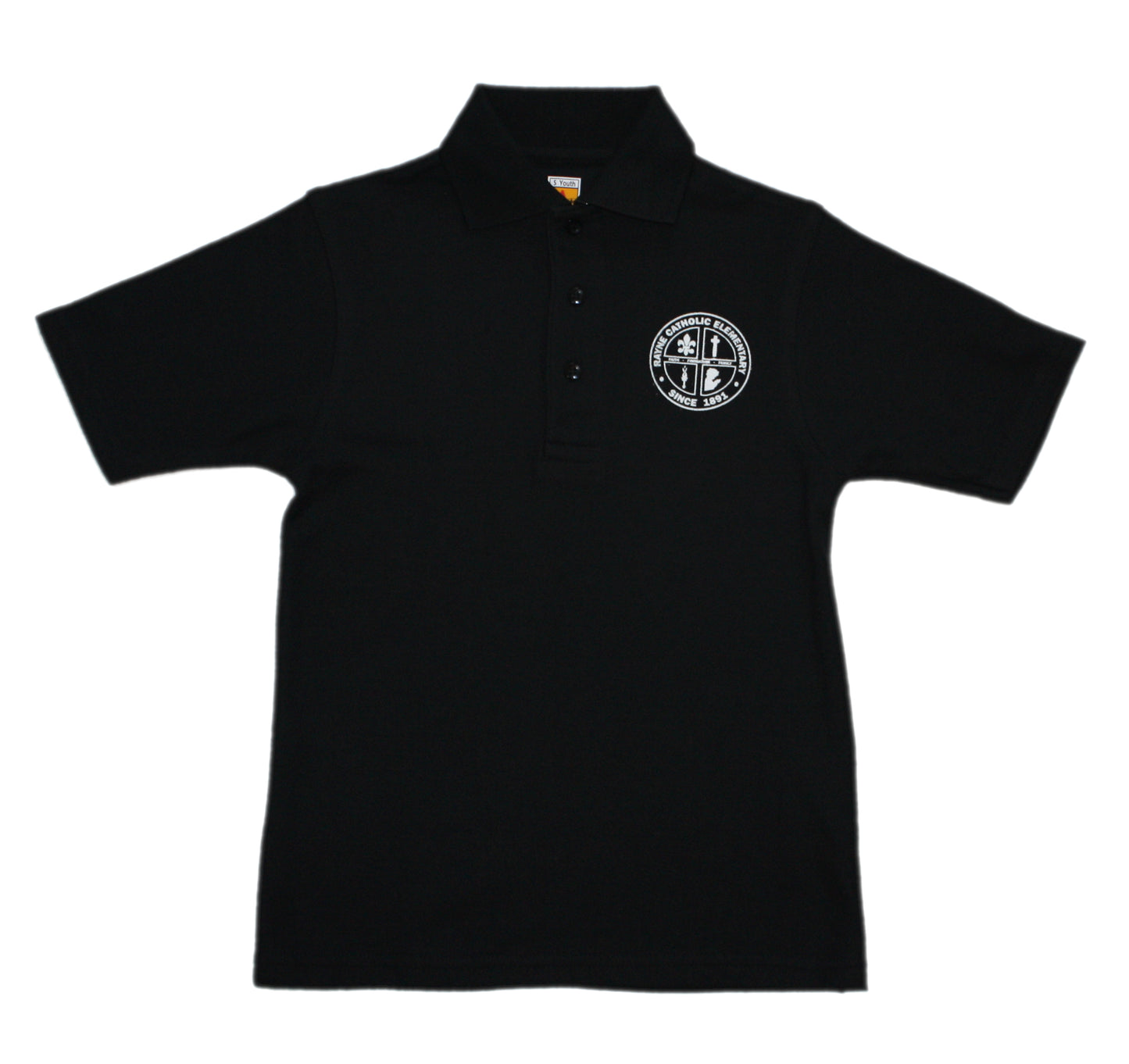 Rayne Catholic Unisex Black Short Sleeve Pique (Waffle) Knit Polo