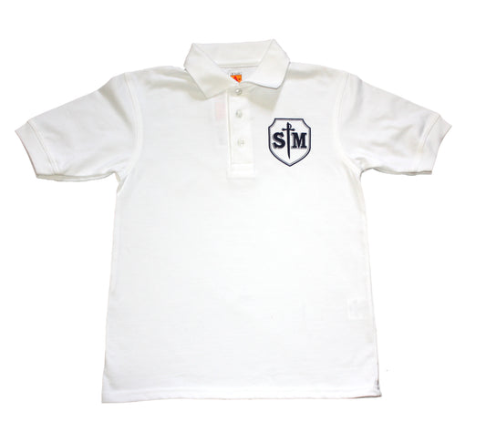 St. Michael Girl's (Unisex) White Short Sleeve Smooth Knit Polo