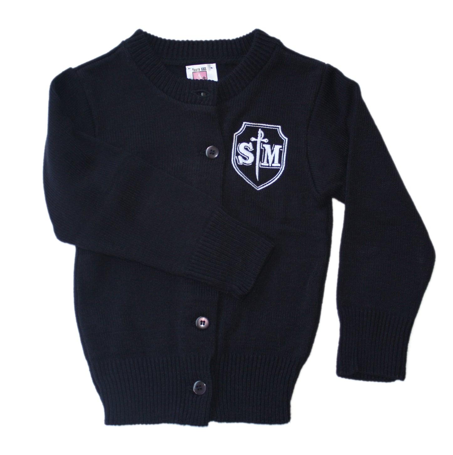 St. Michael Girls Embroidered Round Neck Cardigan - Navy