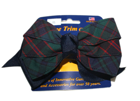 Medium 5” Navy Pinwheel Bow with Plaid Ribbon - Plaid 2E (St. Michael)