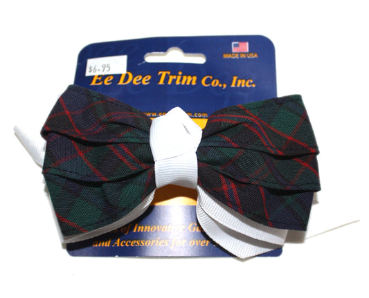 Medium 5” White Pinwheel Bow with Plaid Ribbon - Plaid 2E (St. Michael)