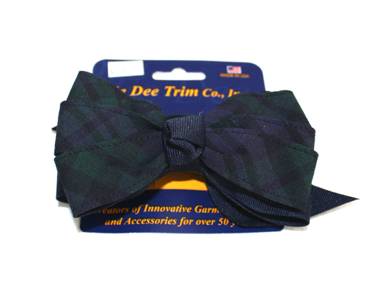 Medium 5” Navy Pinwheel Bow with Plaid Ribbon - Plaid 77 (St. Francis)