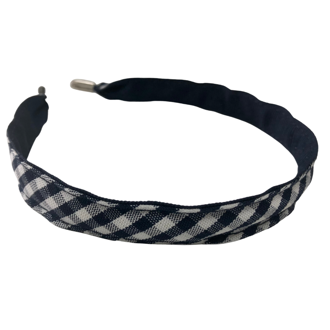 Slim Fabric Covered Headband - Navy Gingham