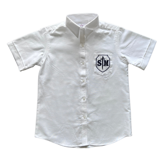 St. Michael Girl’s Short Sleeve Oxford with Logo - Becky Thatcher Brand