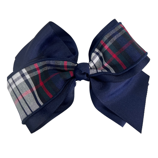 Navy and Plaid 6" 4-Loop Bow - Plaid 49 (Acadia Parish)