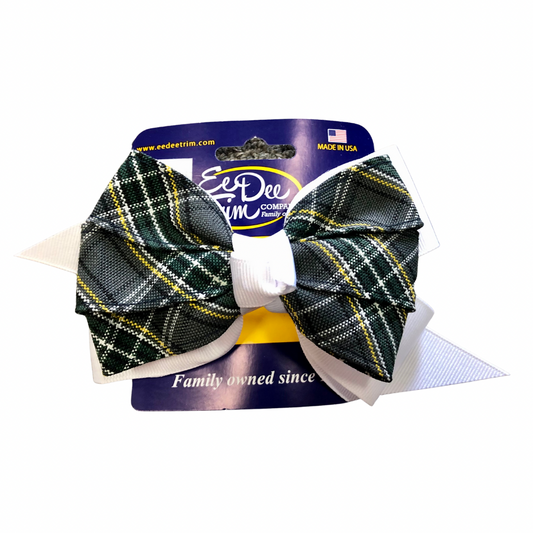 Medium 5” White Pinwheel Bow with Plaid Ribbon - Plaid 44 (Jeff Davis)