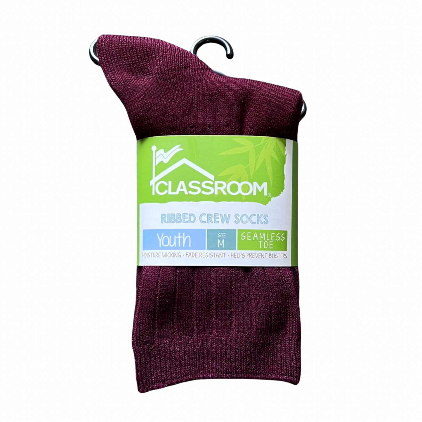 Classroom Ribbed Crew Socks - Maroon (3 Pack)