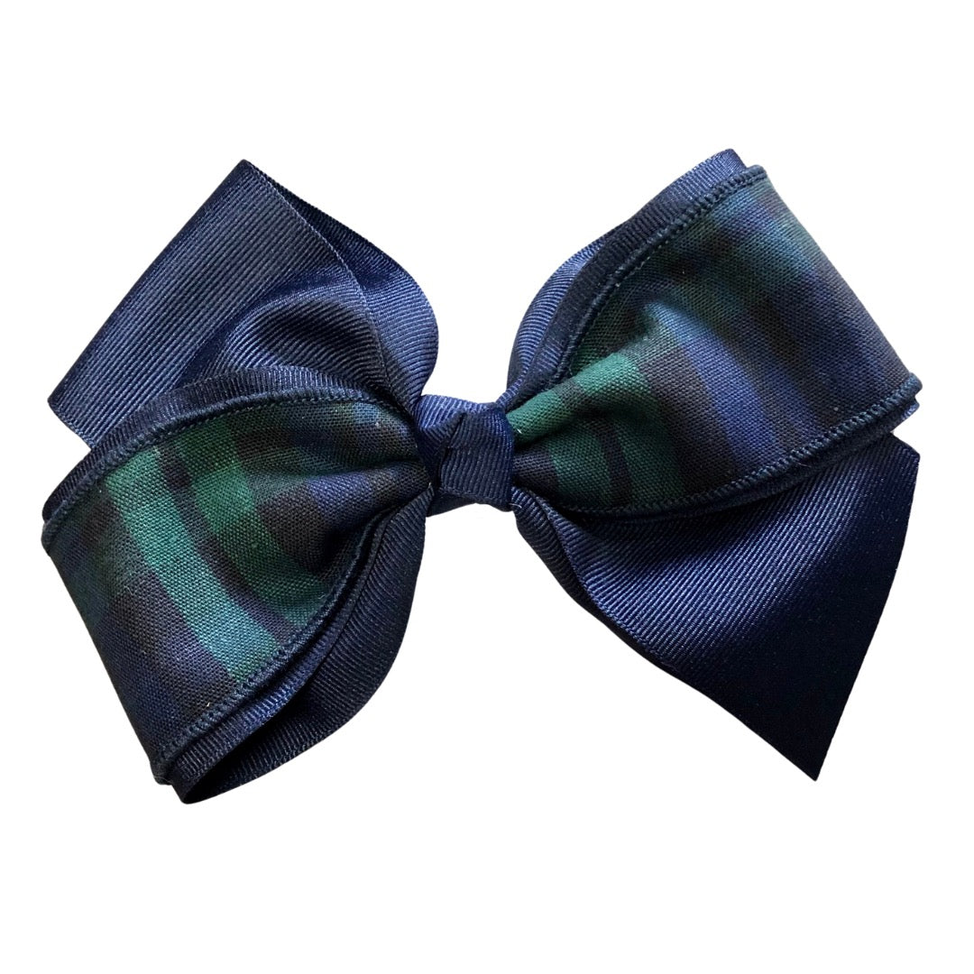 Navy and Plaid 6" 4-Loop Bow - Plaid 77 (St. Francis)