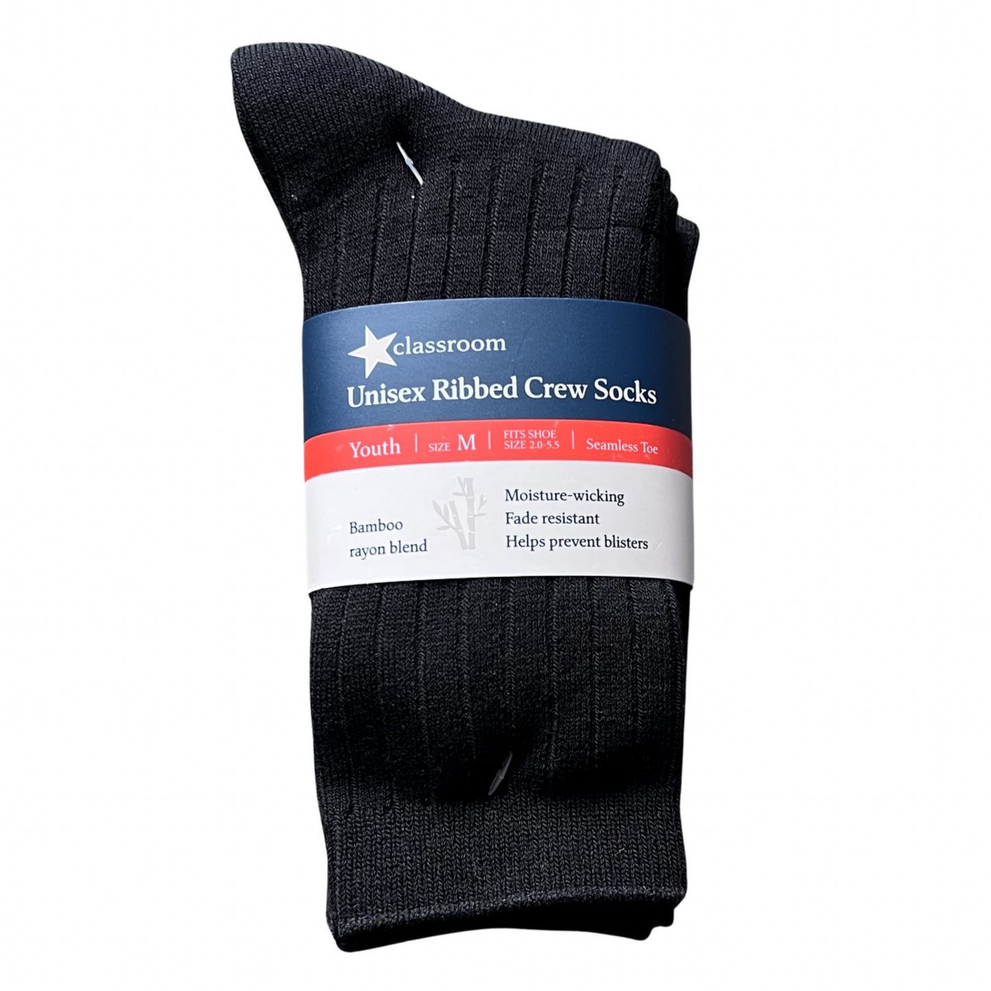 Classroom Ribbed Crew Socks - Black (3 Pack) – A+ School Uniforms ...