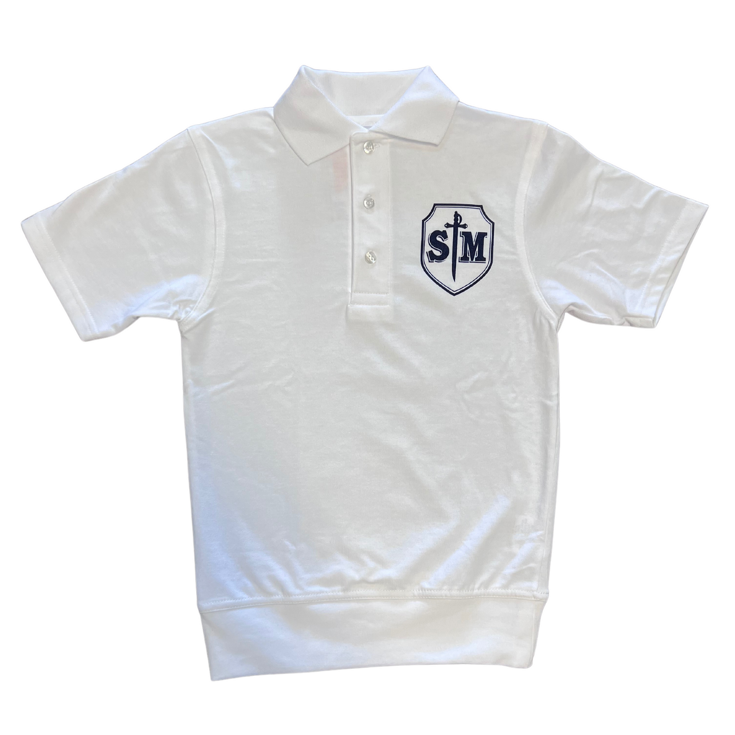 St. Michael Girl’s White Short Sleeve Banded Bottom Polo